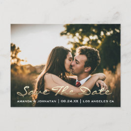 Save the Date Golden Script Foto Rose Royal Blue Postkarte