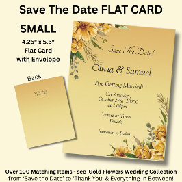Save The Date Golden Yellow Flower Flat Dankeskarte