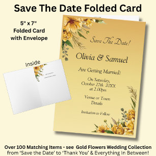 Save The Date Golden Yellow Flower gefaltet Karte