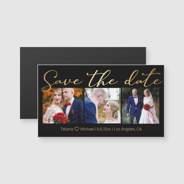 Save the Date Goldhochzeit-Fotos Collage Magnet (Vorne/Hinten)