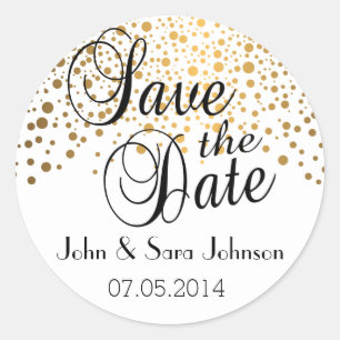 Save The Date   Goldpunkte   Personalisieren Runder Aufkleber