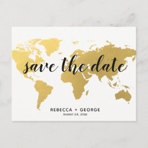 Save the Date Goldweltkarten-Hochzeit in Ankündigungspostkarte