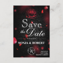 Save the Date - Gothic Black mit Rose-Blättern