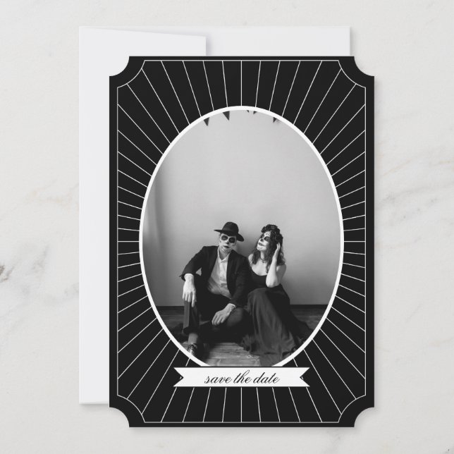 SAVE THE DATE Gothic Skeleton Tarot Wedding B&W Einladung (Rückseite)