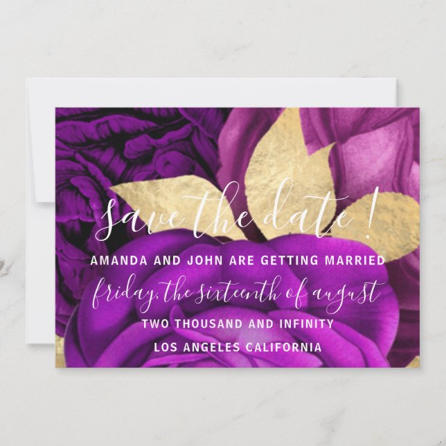 Save the Date Gray Wreath Gold Lila Rose (Vorderseite)