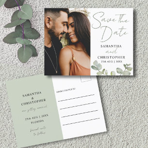Save the Date Green Watercolor Eucalyptus Wedding Ankündigungspostkarte