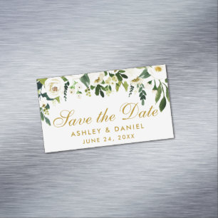 Save the Date Green White Floral Mini Magnet