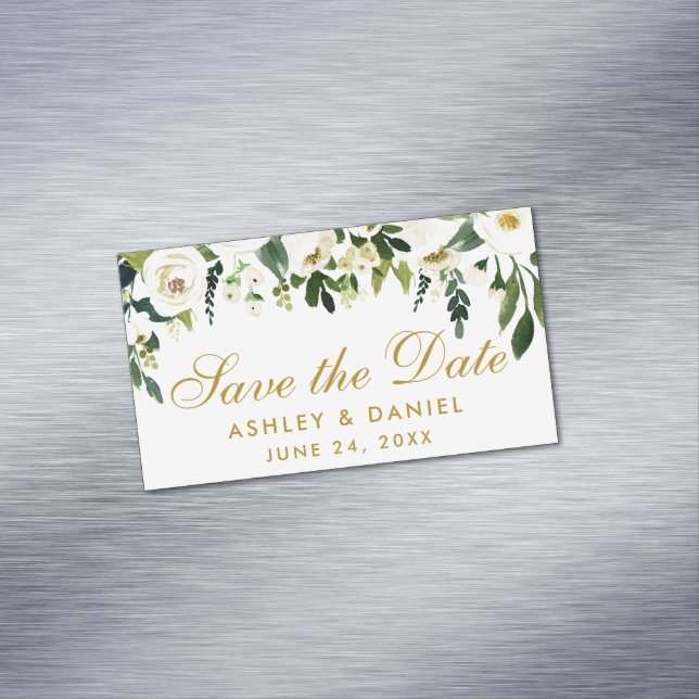 Save the Date Green White Floral Mini Magnet (Beispiel)