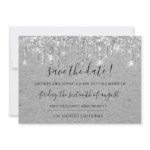 Save the Date Grey Kraft Silver Tropfens Glitzer