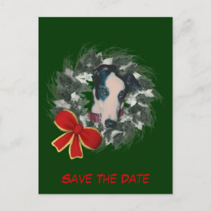 Save the Date Greyhound Wreath Holiday Ankündigungspostkarte