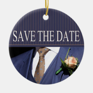 Save the Date Groom's boutonniere Keramikornament