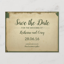 Save the Date Grün/Beige-Hochzeitskleid Postkarte