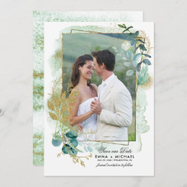 Save The Date. Grünes botanisches Foto Hochzeit Einladung