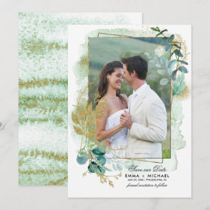 Save The Date. Grünes botanisches Foto Hochzeit Einladung