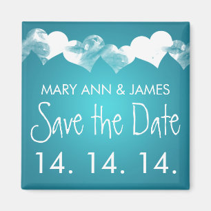 Save the Date Grunge Hearts Türkis Magnet