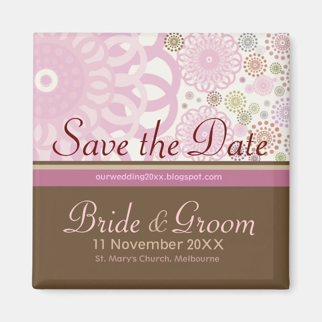 Save the Date Gyroskope Pink Brown Magnet (Vorne)