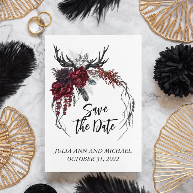 Save the Date Halloween Hochzeit im Herbst Floral Mitteilungskarte (Von Creator hochgeladen)