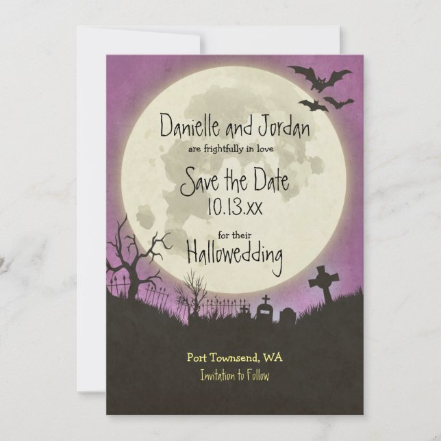 Save the Date Halloween Hochzeit in lila (Vorderseite)