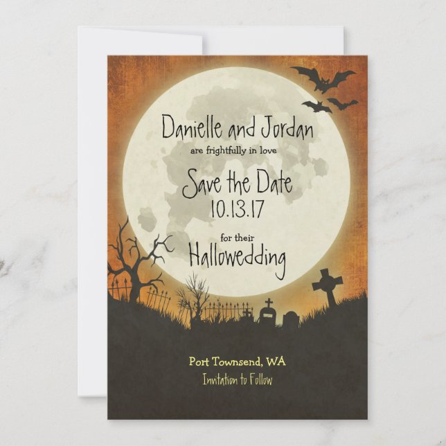 Save the Date Halloween Hochzeit in Orange (Vorderseite)