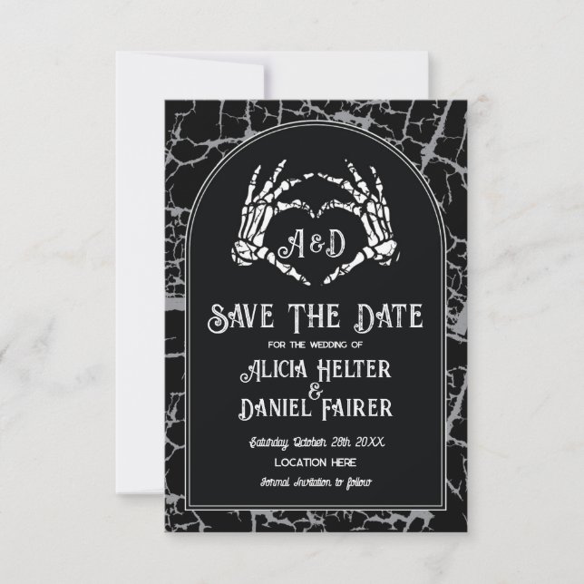 Save the Date Halloween Skeleton Heart Hands (Vorderseite)