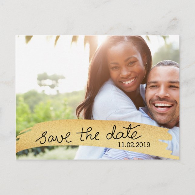 Save the Date handgeschriebene Imitate Gold Foil F Ankündigungspostkarte (Vorderseite)