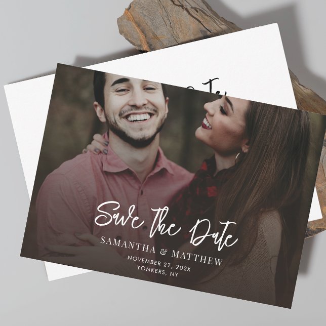 Save the Date handgeschriebenes Foto Elegante Hoch (Modern Photo Wedding Save the Date Announcement)