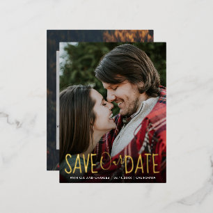 Save the Date handgeschriebenes Typografie-Foto Folie Einladungspostkarte