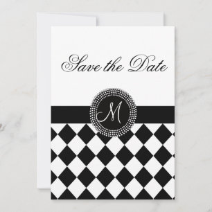 Save the Date Harlekin-Muster und Monogramm