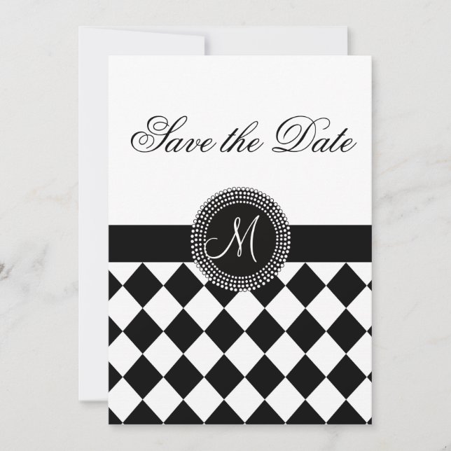Save the Date Harlequin Muster und Monogramm (Vorderseite)