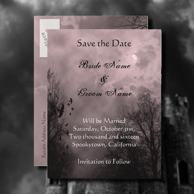 Save the Date Haunted Sky Red Mist Postcard Ankündigungspostkarte (Von Creator hochgeladen)
