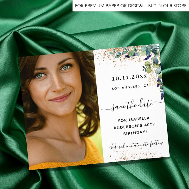 Save the Date Haushalt für Eukalyptus-Foto Flyer (Von Creator hochgeladen)