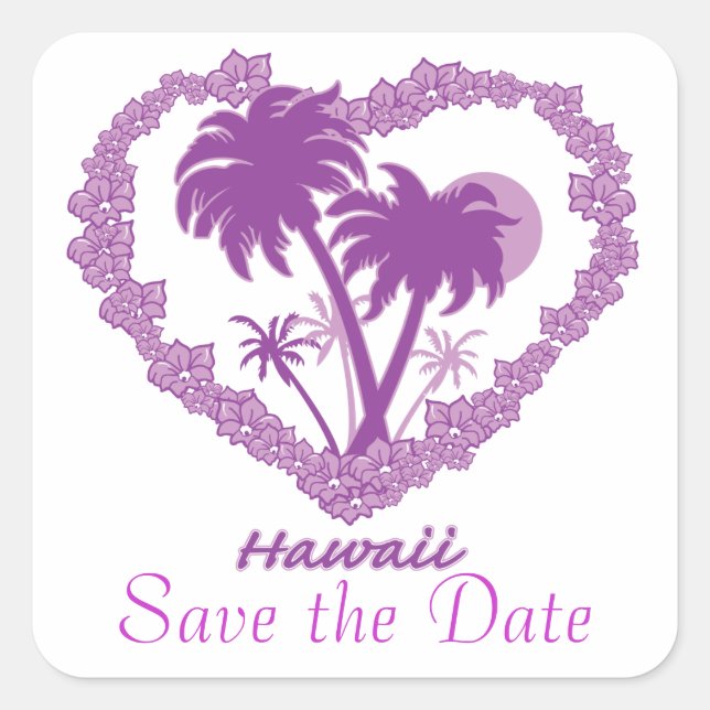 Save the Date Hawaii Quadratischer Aufkleber (Vorderseite)