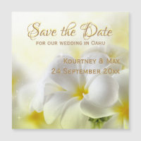 Save the Date Hawaii White Plumeria Magnetkarte