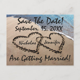 Save the Date Hearts Sand Beach Hochzeit Postkarte