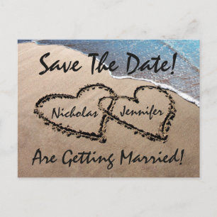 Save the Date Hearts Sand Beach Hochzeit Postkarte
