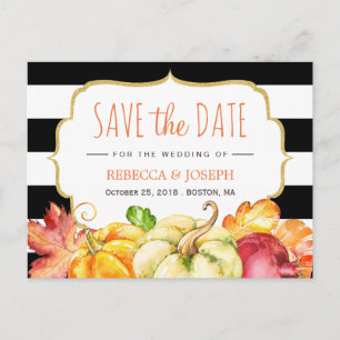 Save the Date Herbst - Blätter für die Kürbishornm Ankündigungspostkarte