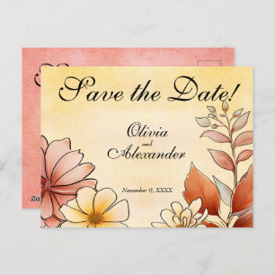 Save the Date Herbst Farbe Blumenstrauß Terracotta Postkarte