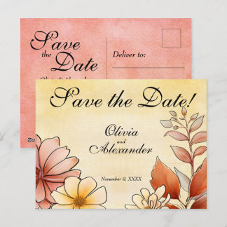 Save the Date Herbst Farbe Blumenstrauß Terracotta Postkarte