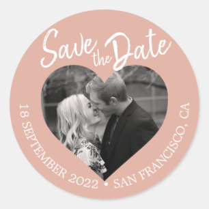 Save the Date Herz Foto Dusty Pink Runder Aufkleber