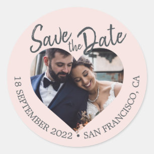 Save the Date Herz Foto Pastell Pink Runder Aufkleber