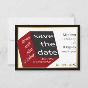 Save the Date High Tech Black Red Geometry Cube
