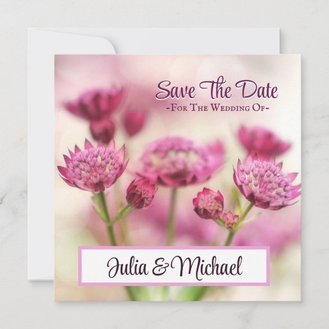 Save the Date Hochzeit Blumenrosa Foto Einladung (Vorderseite)
