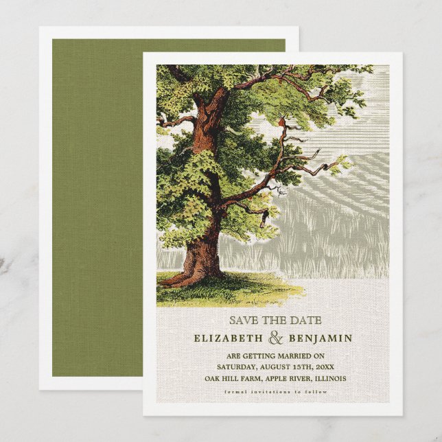 Save The Date. Hochzeit der Vintagen Eichenbaume Einladung (Vorne/Hinten)
