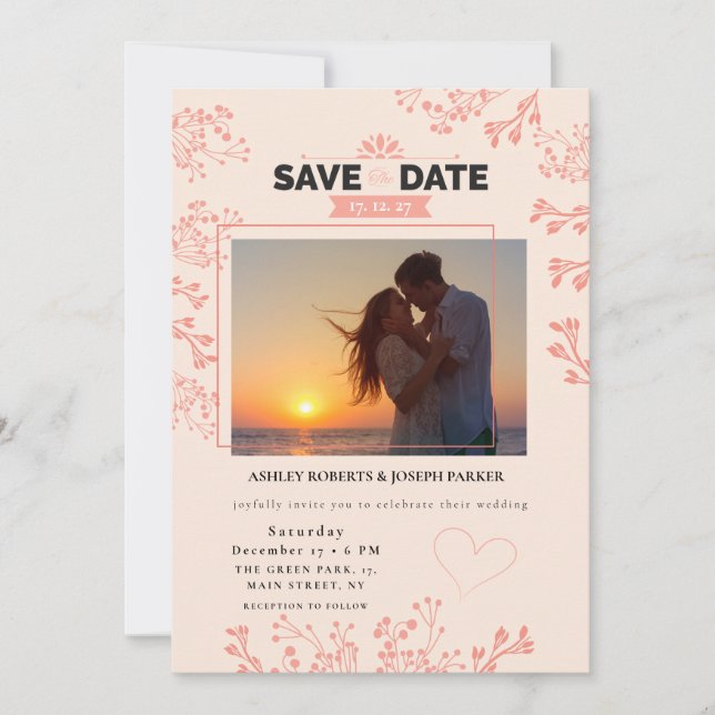 Save the Date - Hochzeit des eleganten Rosa-Fotos Feiertagskarte (Vorderseite)