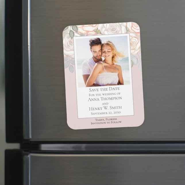 Save the Date Hochzeit Elegant Moderner Blumenrot Magnet (Von Creator hochgeladen)