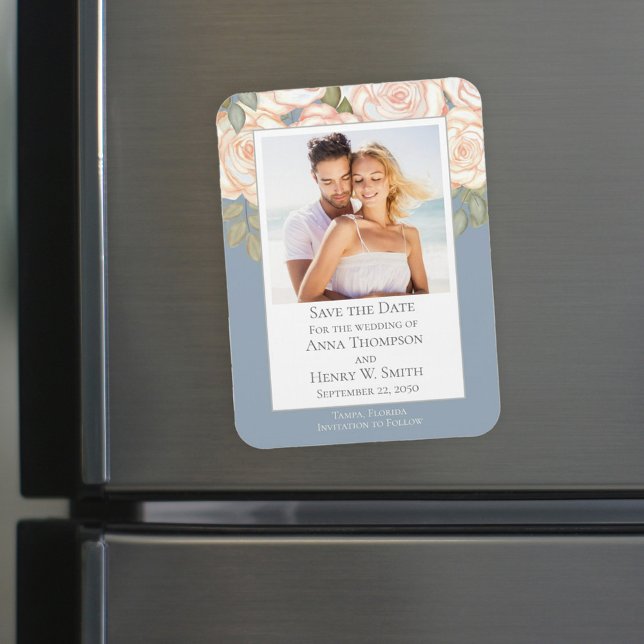 Save the Date Hochzeit Elegant Modernes Dusty Blue Magnet (Von Creator hochgeladen)