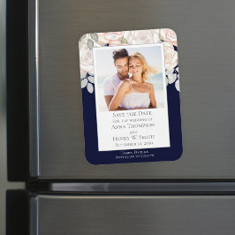 Save the Date Hochzeit Elegant Modernes Navy Blau Magnet