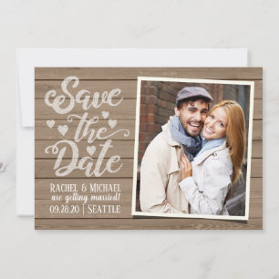 Save the Date Hochzeit Foto auf Holzpostkarte Einladung