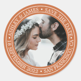 Save the Date Hochzeit Foto Orange Umschlag Aufkle Runder Aufkleber