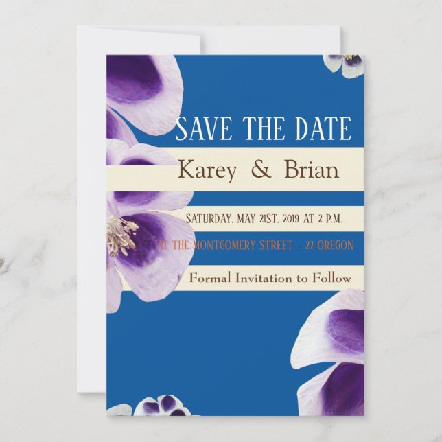 Save the Date Hochzeit Fotokarte Elegant Blau (Vorderseite)